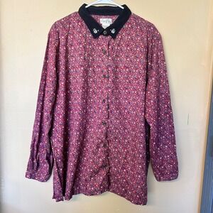 Bobbie Brooks Floral Corduroy Collar Button Down Shirt Womens 22W/24W Plus‎